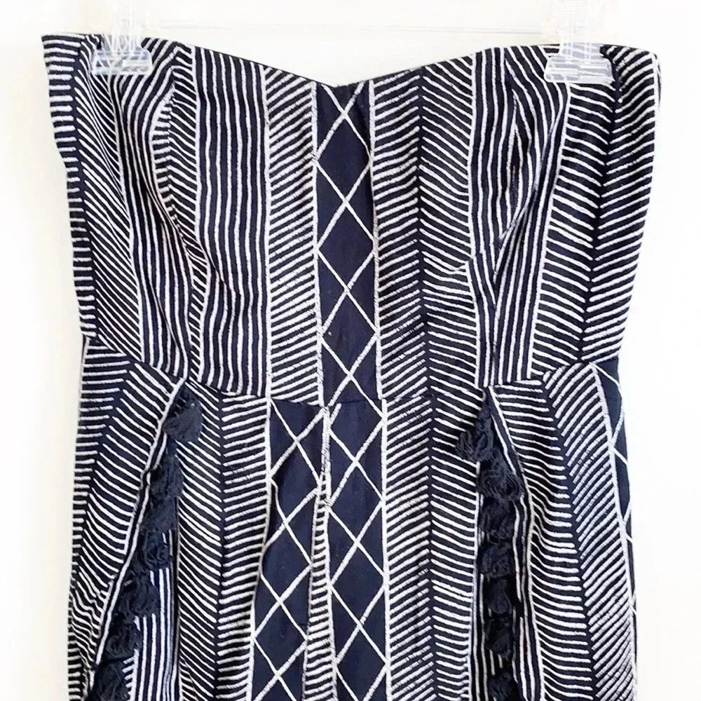 Amuse Society Black/white Printed Tassel Romper
